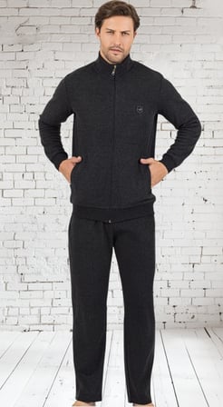 Erse %100 Pamuk Selanik Örme Uzun Kol Mont Eşofman-pijama Takımı Kışlık Antrasit 2XL