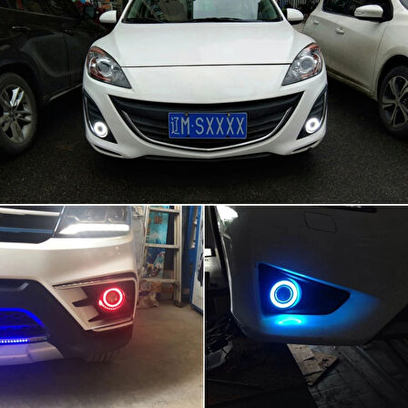 Peugeot Bipper Uyumlu, Universal Mercekli Led Angel Sis Farı, 76mm Kırmızı Renk