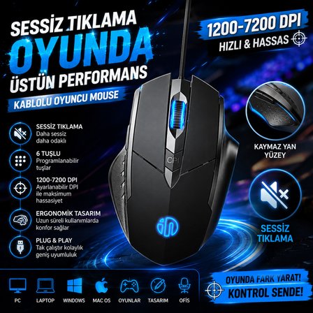Gaming Oyuncu Mouse Rgb 6 Tuşlu sessiz ultra hassas oyuncu faresi kablolu