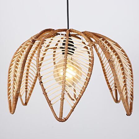 Bambu & Rattan Handmade Salon Yatak Odası, Mutfak Dekoratif Sarkıt Avize Tasarım Aydınlatma 40x25cm