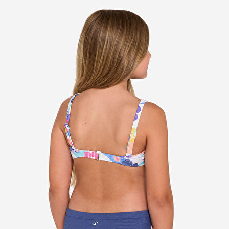 Çocuk Yuvarlak Yaka Bikini Üstü - Beyaz - Çicek Desenli - 500 NORA