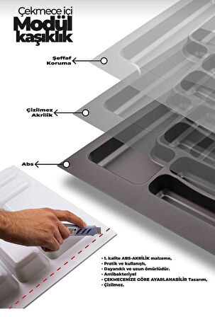 36x50 Çekmece Içi Antrasit Kaşıklık Ücretsiz Kesim (33x47 Cm'e Kadar Kesilebilir)
