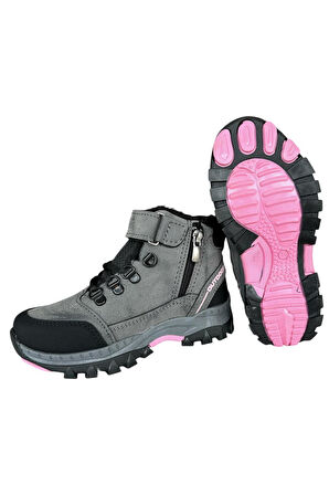 Cırtlı Fermuarlı İçi Yünlü Soğuk Geçirmez Outdoor Günlük Çocuk Bot FÜME - PEMBE