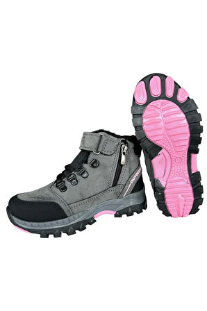 Cırtlı Fermuarlı İçi Yünlü Soğuk Geçirmez Outdoor Günlük Çocuk Bot FÜME - PEMBE