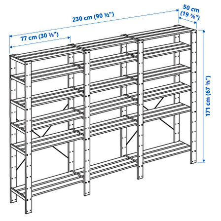 Raf ünitesi, çam, 230x50x171 cm