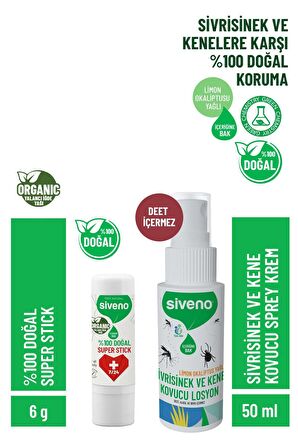 Siveno Sivrisinek Ve Kene Kovucu Sprey Krem 50 ml & Siveno %100 Doğal Super Stick 6 G Set