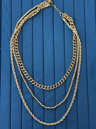 💎 Premium Gold Renk Parlak ve Şık 3'lü Katmanlı Zincir Kombin 316L Çelik Kadın Kolye (45cm)