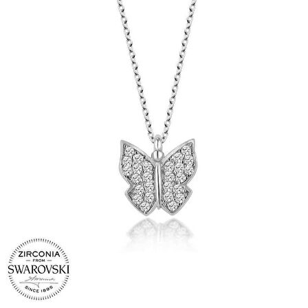 Swarovski Taşlı Gümüş Kelebek Kolye