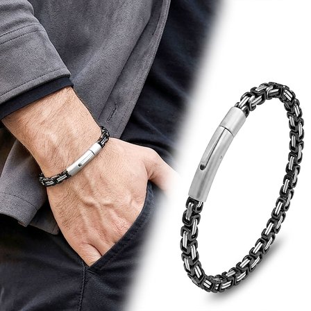 💎 Premium Siyah&Beyaz Tekli 4mm Kral Model Çelik Zincir Erkek Bileklik–Çelik Kilit 31835B2D10-21 cm