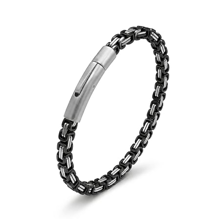💎 Premium Siyah&Beyaz Tekli 4mm Kral Model Çelik Zincir Erkek Bileklik–Çelik Kilit 31835B2D10-21 cm