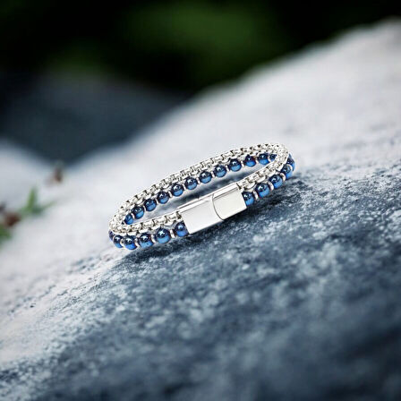  FM Çelik Zincirli Mavi Ve Gümüş Hematit Bileklik 31832B21D6 