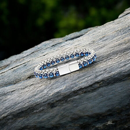  FM Çelik Zincirli Mavi Ve Gümüş Hematit Bileklik 31832B21D6 