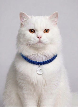 Lacivert El Örgüsü Makrome Kedi Tasması 27 cm - Ay Figürlü Charm Şık Kedi Boyun Tasması