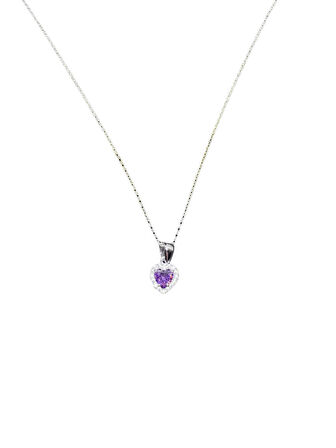 925 Ayar İthal Gümüş Mor Kalp Taşlı Model Kolye Şık ve Anlamlı Tasarım, Özel ve Şık Hediye