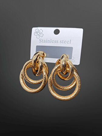 Gold Renk Çok Halkalı 316L Çelik Kadın Küpe | Retro & Modern Tasarım