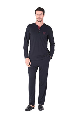 D'S Damat 221001 Uzun Kol Pijama Takımı - Lacivert - M