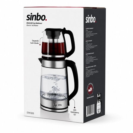 Sinbo STM-5990 Çay Makinesi 2.0 L + 1.2 L Cam Gövdeli Mavi LED
