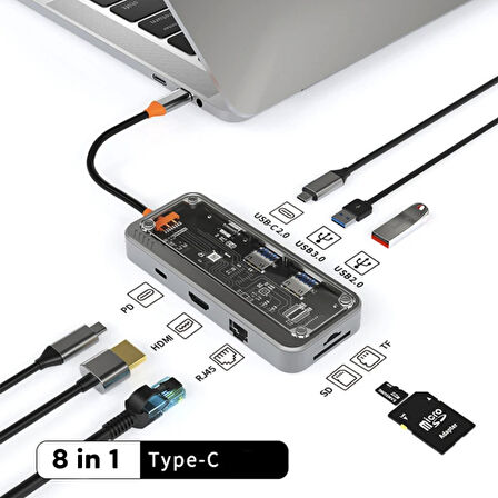 100w Turbo 8in1 type-c hdmı Ethernet Usb Sd kart okuyucu usb çevirici adaptör İpad Macbook tablet uyumlu
