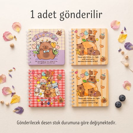 BakGelAl Sevimli Ayıcık Desenli Spiralli Cep Not Defteri – Taşınabilir Mini Çizgili Notluk 1 Adet