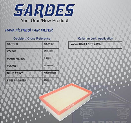 HAVA FİLTRESİ VOLVO XC40 T5 1.5 2019 31474821