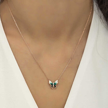 Gümüş Rose Minimal Kelebek kadin Kolye