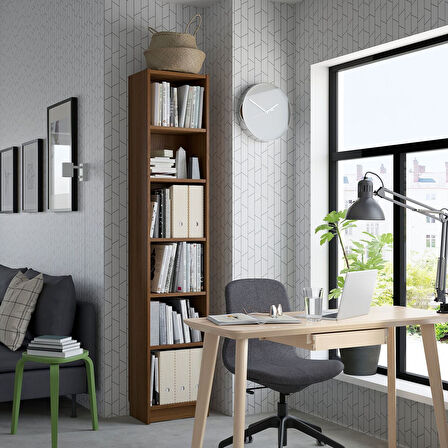 Kitaplık, kahverengi ceviz görünüm, 40x28x202 cm