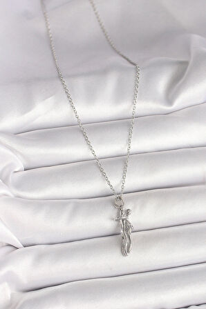 316L Çelik Gümüş Renk Zincir Sarılma Model Kadın Kolye