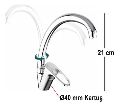 Schwan Lavabo Bataryası, Krom, Döner Başlı, Çift Su Girişli, 40 mm kartuşlu, 21 cm 