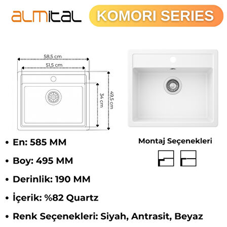 Granit Evye KOMORI Series White 58,5x49,5 (BEYAZ) 