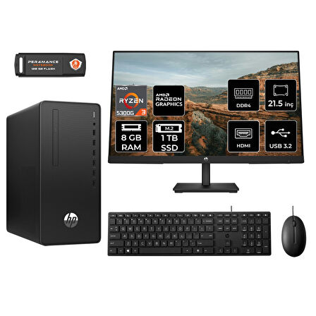 HP PRO TOWER 295 G9 MA13EAD003 R3 5300G 8GB RAM 1TB SSD 21.5" FDOS MASAÜSTÜ PC