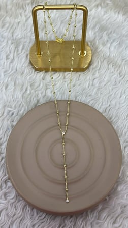 💎 Premium Parlak ve Şık ​Taş Detaylı Sallantılı Gold Renk Y Model Kadın Çelik Kolye (45 cm)