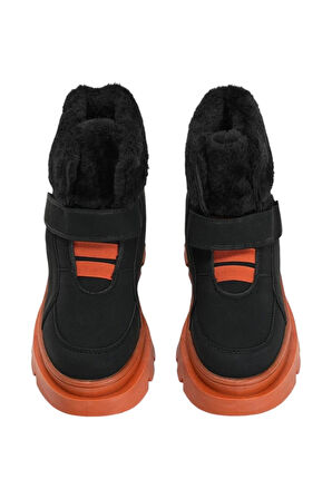 Kaymaz Kalın Taban Kürklü Cırtlı Çocuk Bot SİYAH - TURUNCU