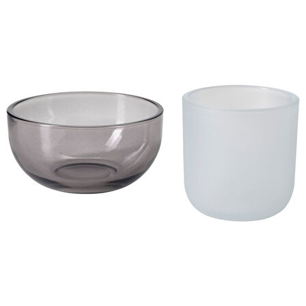Tealight mumluk, gri-buzlu cam, 2 adet