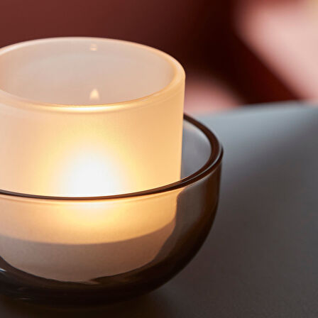 Tealight mumluk, gri-buzlu cam, 2 adet