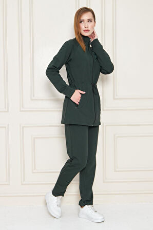 Kadın Pamuklu Beli Ayarlanabilir Tam Fermuarlı Tunik Eşofman Takım