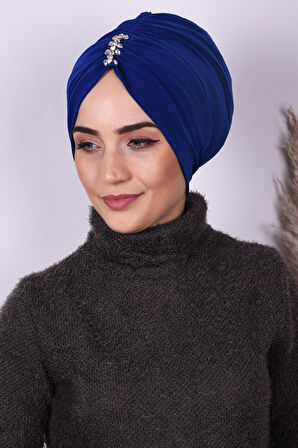 Taşlı Büzgülü Bone Saks mavisi - Saks