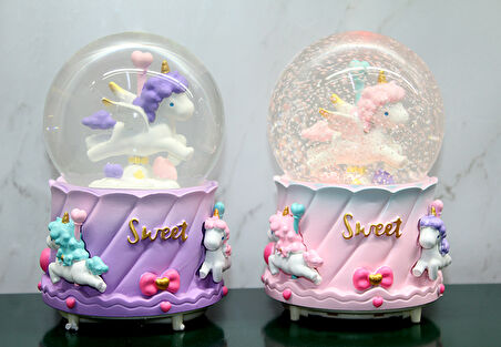 Unicorn İçi Dönmeli Püskürtmeli Işıklı Müzikli Kar Küresi Büyük Boy 