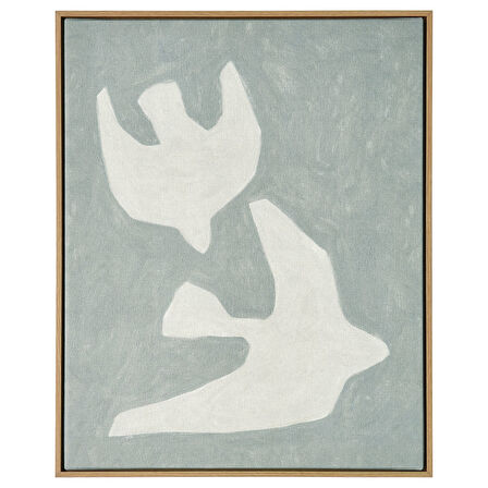 Çerçeveli resim, çok renkli, 40x50 cm, iki kuş, meşe görünüm