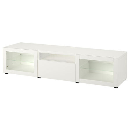 Tv sehpası, beyaz-şeffaf cam, 180x42x39 cm, LAPPVIKEN/SINDVIK, fren raylı