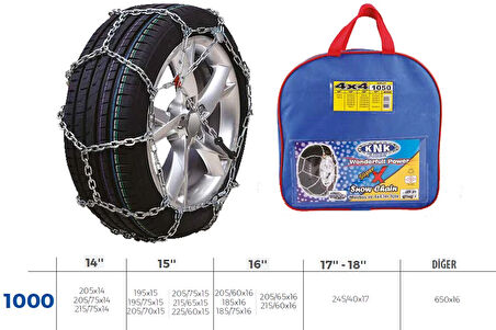 KAR ZİNCİRİ 4X4 JEEP - MİNİBÜS VE HAFİF TİC.ARAÇ ZİNCİR EBATLARI İÇİN RESİME BAKINIZ