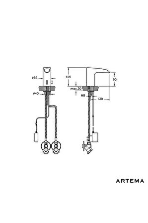 Artema Aquasee Fotoselli Lavabo Bataryası (Şelale Akışlı, Çift Su Girişli, Elektrikli) A47076