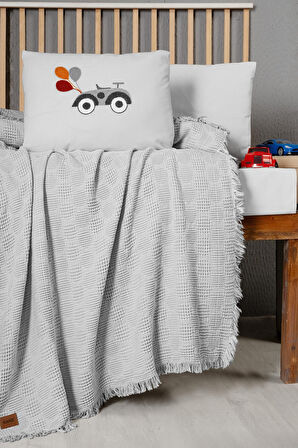 Kanz Bebek Waffle Müslin Nakışlı Pike Knz-021 Bubble Gri
