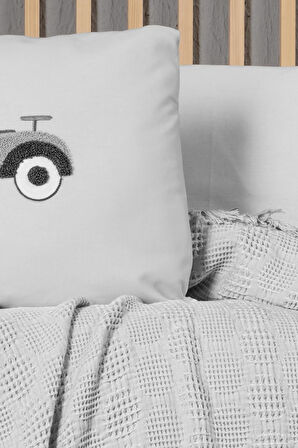 Kanz Bebek Waffle Müslin Nakışlı Pike Knz-021 Bubble Gri