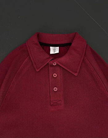 Yakalı Patlı Kısa Kol T-shirt - Bordo