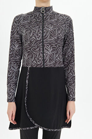 Kadın Tam Kapalı Tesettür Mayo 4 Parça – Desenli – SİYAH-XL