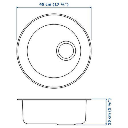 Tek gözlü eviye, paslanmaz çelik, 45x15 cm