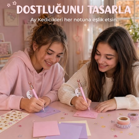 Dolphin Mıknatıslı BFF En İyi Arkadaş 2'li Tükenmez Kalem Seti - Püsküllü Kalp Charm Kalem