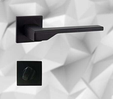 Stilo Siyah Kare Rozetli WC Kapı Kolu ve 40X23mm Siyah WC Gömme Kilit Set