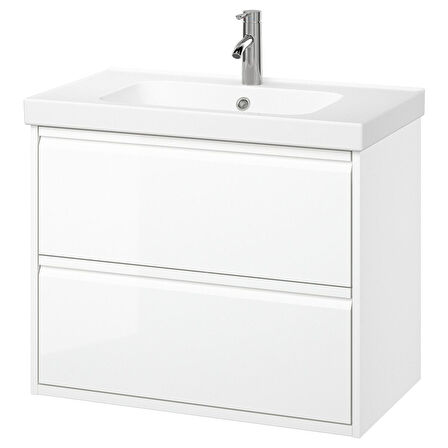 Lavabo dolabı kombinasyonu, parlak cila beyaz, 82x49x69 cm, DALSKAR batarya