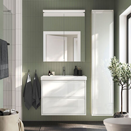 Lavabo dolabı kombinasyonu, parlak cila beyaz, 82x49x69 cm, DALSKAR batarya